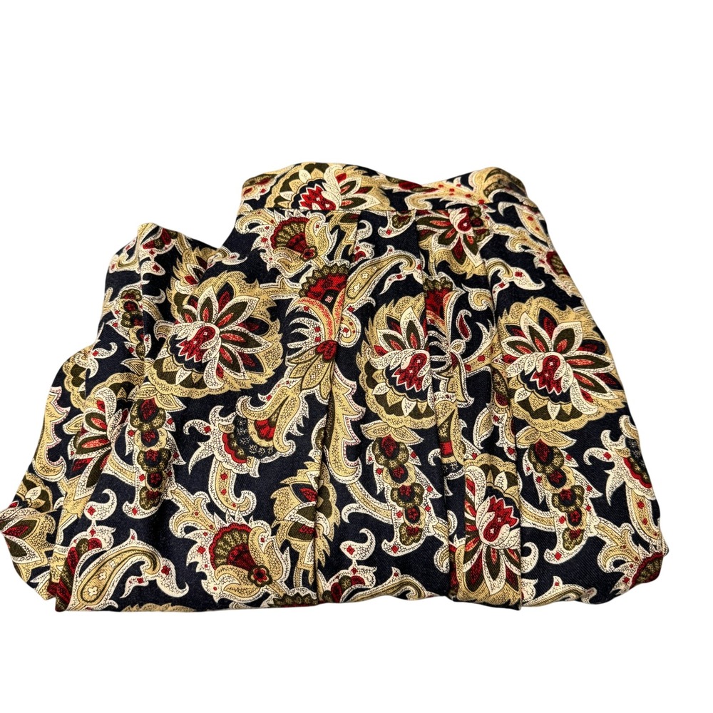 Talbots Skirt Womens 10 Pleated Midi Paisley‎ Black Multi Vintage Made in USA